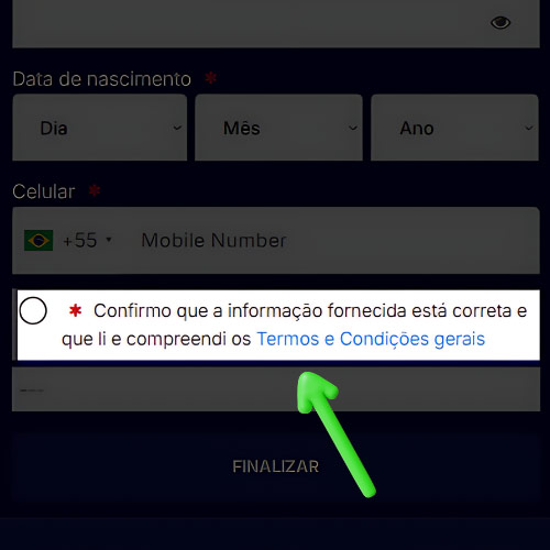 Aceitar os termos e condições